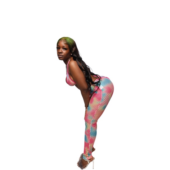 Colorful rainbow fitted bra & alter top with hipster long pants 2 piece swimwear - Picture 2 of 3